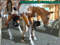 Cute animated stable white wife screwed in the a-hole by well hung horse
